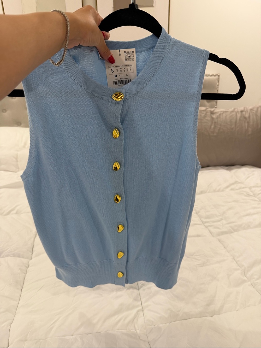 Zara Light Blue Sleeveless Knit Vest with Gold Buttons